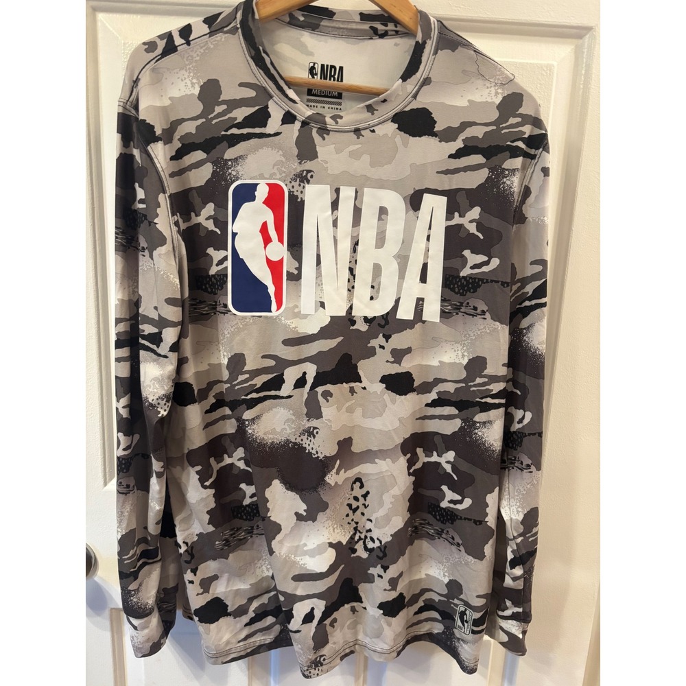 NBA Mens Camo Long Sleeve Performance Shirt Gray Camouflage Basketball Medium
